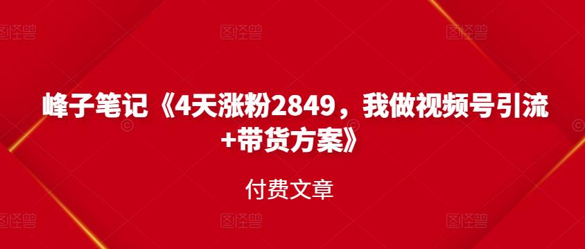 峰子笔记《4天涨粉2849，我做视频号引流 带货方案》付费文章-知一项目网