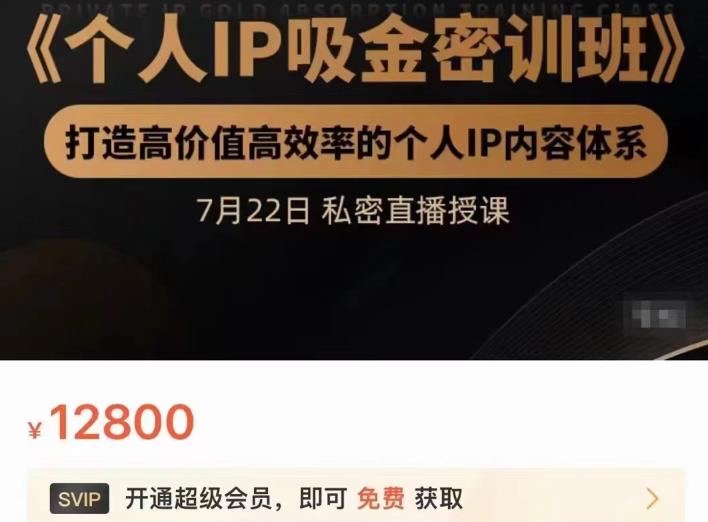 个人IP吸金密训班，打造高价值高效率的个人IP内容体系（价值12800元）-知一项目网