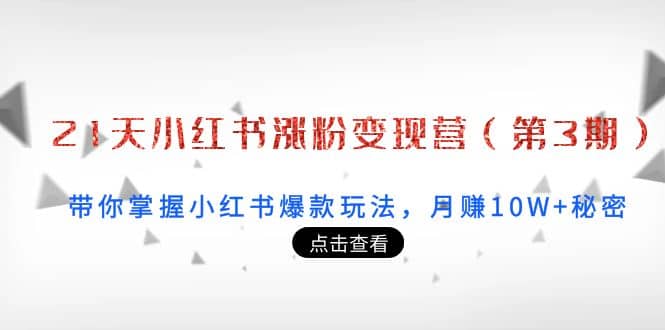 21天小红书涨粉变现营（第3期）：带你掌握小红书爆款玩法，月赚10W 秘密-知一项目网