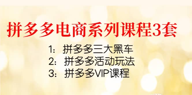 拼多多电商系列课程3套：拼多多三大黑车 拼多多活动玩法 拼多多VIP课程-知一项目网