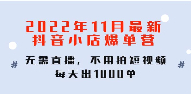 2022年11月最新抖音小店爆单训练营：无需直播，不用拍短视频，每天出1000单-知一项目网