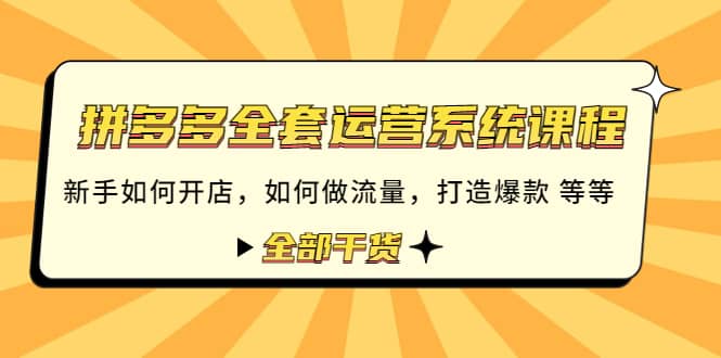 拼多多全套运营系统课程：新手如何开店 如何做流量 打造爆款 等等 全部干货-知一项目网