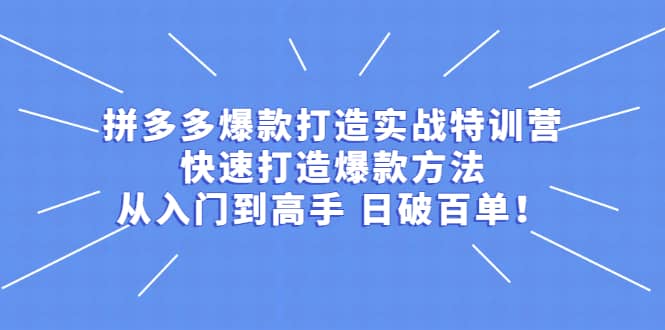 拼多多爆款打造实战特训营：快速打造爆款方法，从入门到高手 日破百单-知一项目网