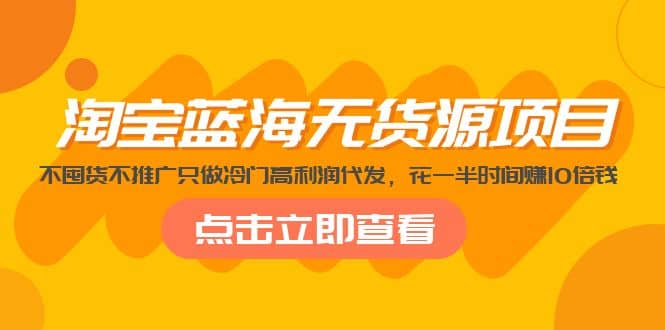 淘宝蓝海无货源项目，不囤货不推广只做冷门高利润代发-知一项目网