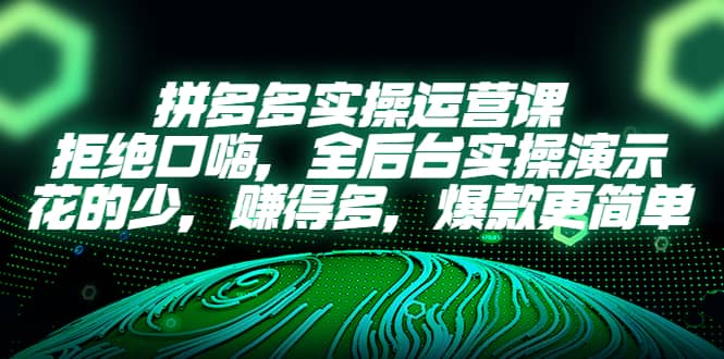 拼多多实操运营课：拒绝口嗨，全后台实操演示，花的少，赚得多，爆款更简单-知一项目网