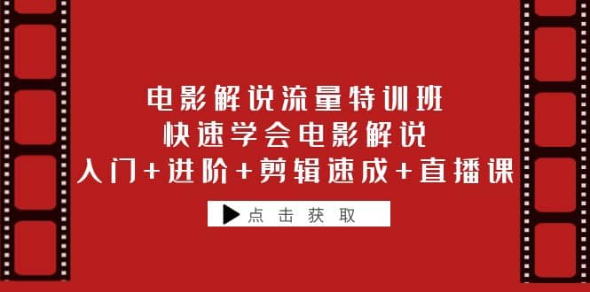 电影解说流量特训班：快速学会电影解说，入门 进阶 剪辑速成 直播课-知一项目网