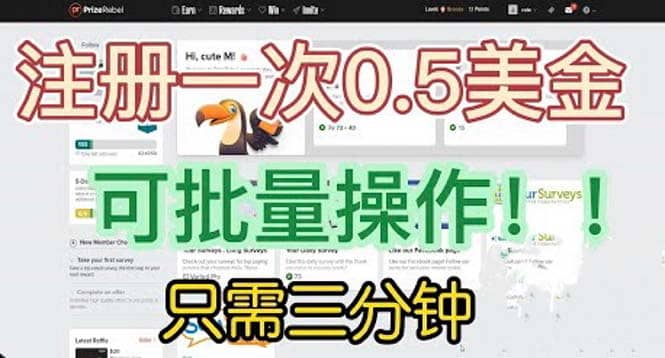 国外项目注册一次0.5美金 只需三分钟无脑操作 可批量放大 小白工作室福利-知一项目网