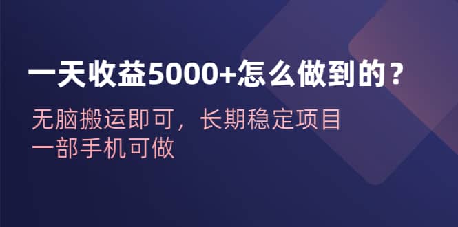 一天收益5000 怎么做到的？无脑搬运即可，长期稳定项目，一部手机可做-知一项目网