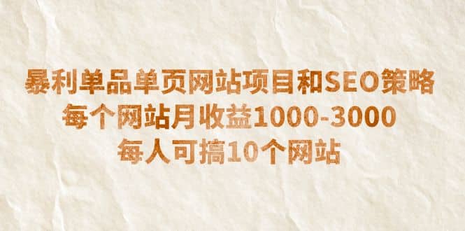 暴利单品单页网站项目和SEO策略 每个网站月收益1000-3000 每人可搞10个-知一项目网