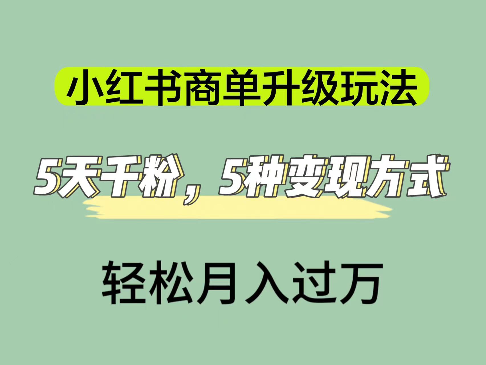 小红书商单升级玩法，5天千粉，5种变现渠道，轻松月入1万-知一项目网