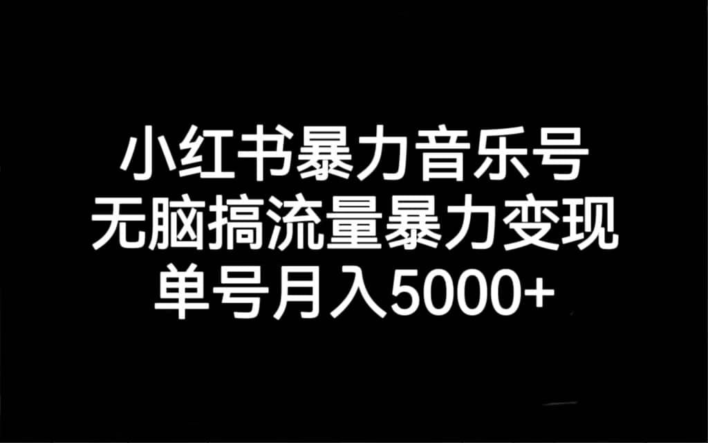 小红书暴力音乐号，无脑搞流量暴力变现，单号月入5000-知一项目网