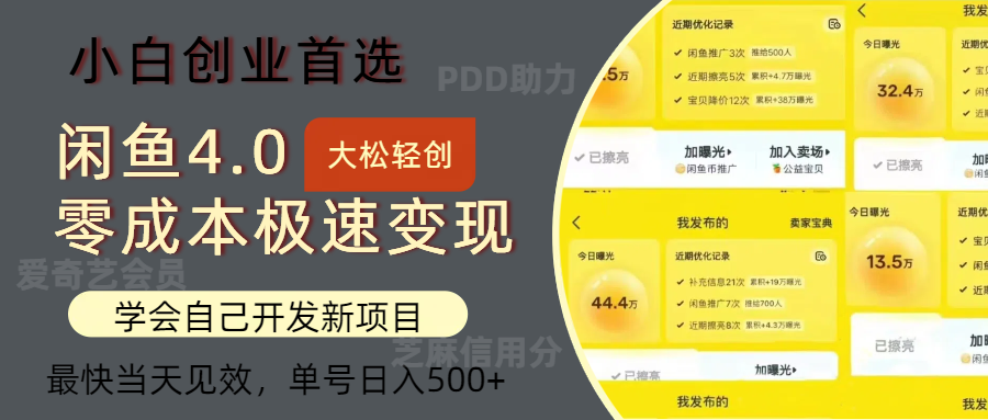 闲鱼0成本极速变现项目，多种变现方式，单号日入500+最新玩法-知一项目网