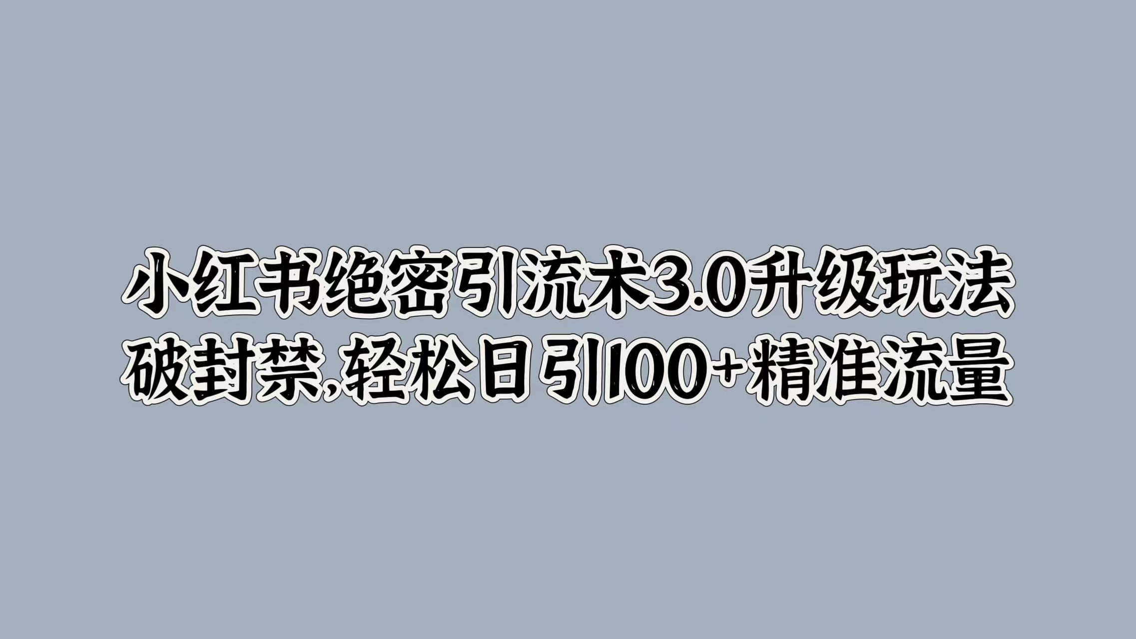 小红书绝密引流术3.0升级玩法，破封禁，轻松日引100+精准流量-知一项目网