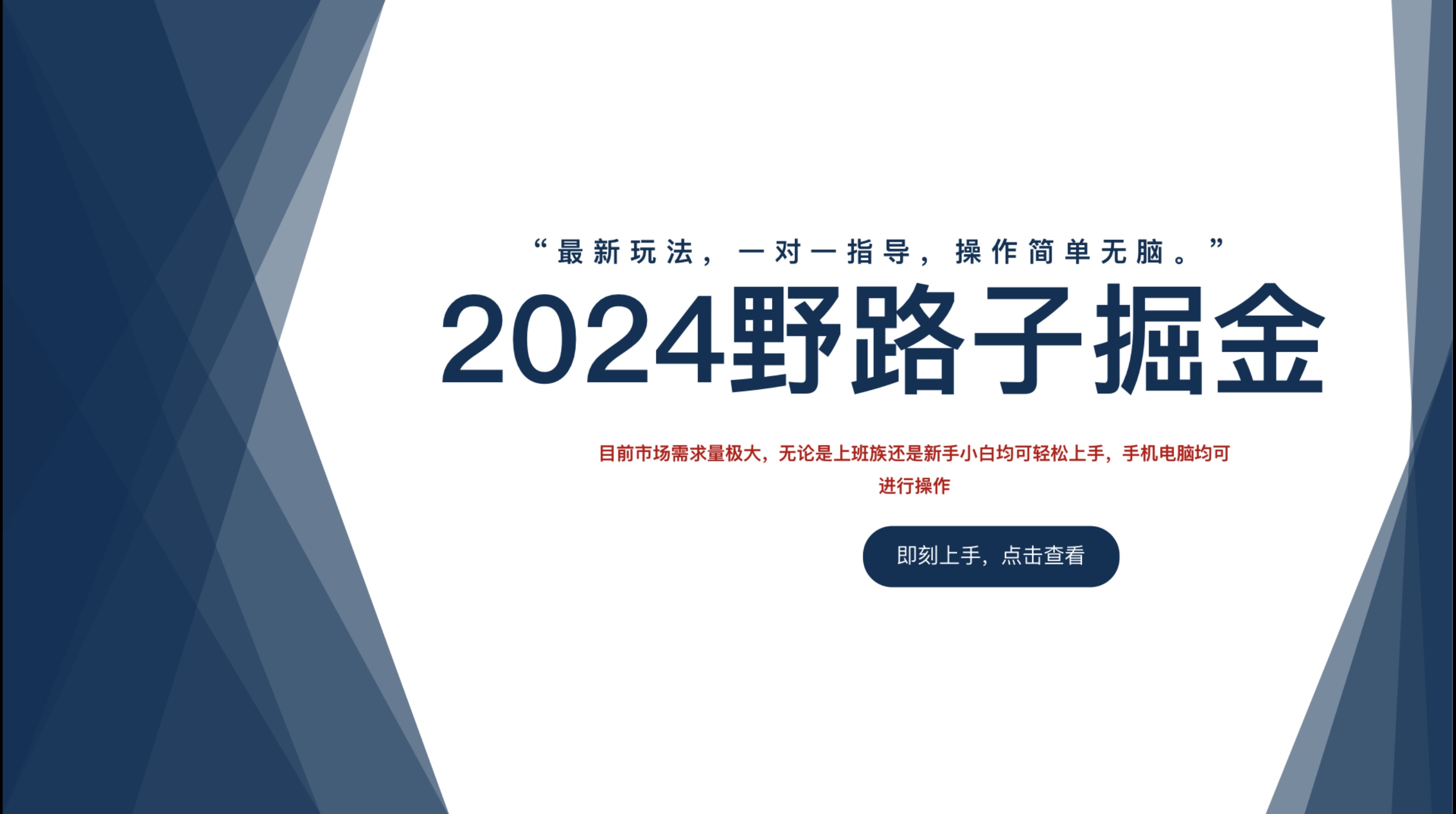 2024野路子掘金，最新玩 法， 一对一指导，操作简单无脑。-知一项目网