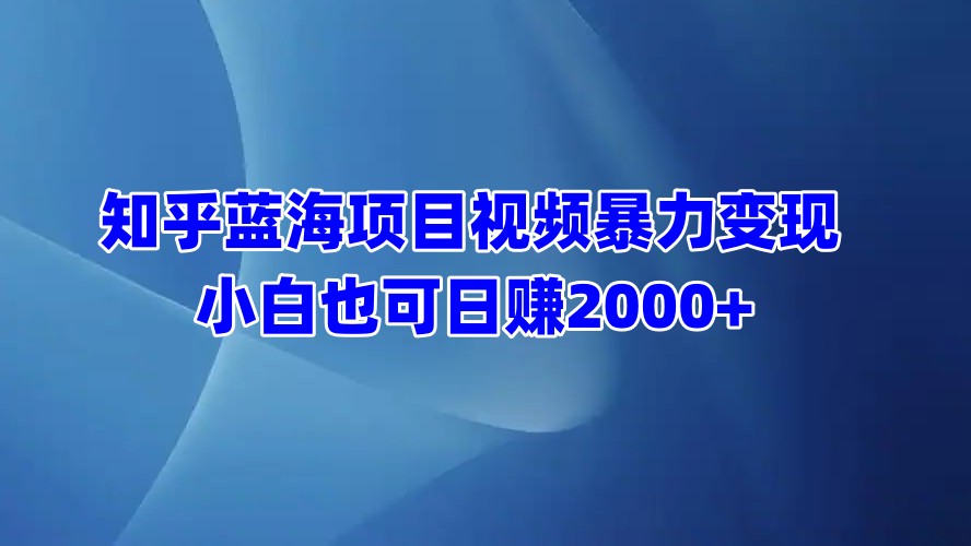 知乎蓝海项目视频暴力变现  小白也可日赚2000+-知一项目网