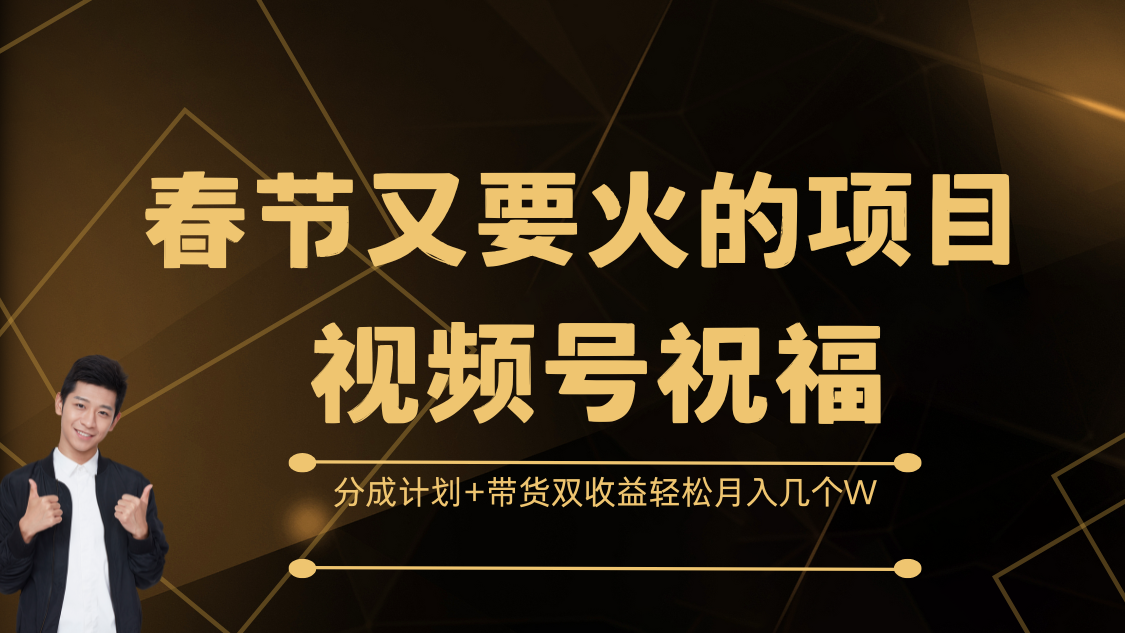 春节又要火的项目，视频号祝福，分成计划+带货双收益，轻松月入几个W-知一项目网