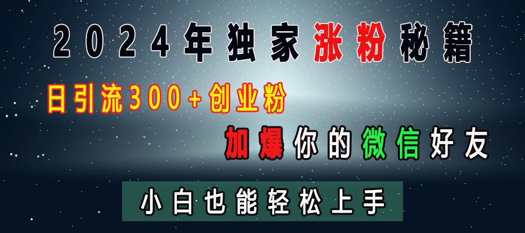 2024年独家涨粉秘籍，日引流300+创业粉，加爆你的微信好友，小白也能轻松上手-知一项目网