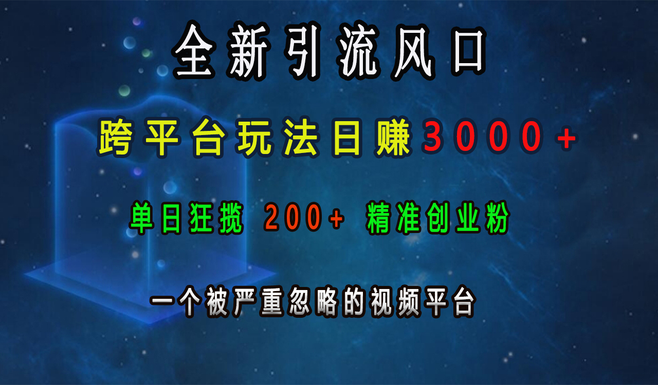 全新引流风口，跨平台玩法日赚3000+，单日狂揽200+精准创业粉，一个被严重忽略的视频平台-知一项目网