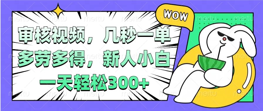 视频审核项目，几秒一单，多劳多得，新人小白一天轻松300+-知一项目网