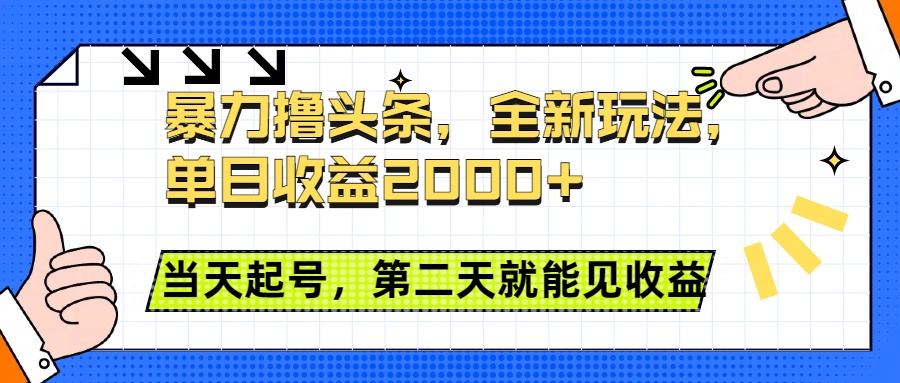 暴力撸头条全新玩法，单日收益2000+，小白也能无脑操作，当天起号，第二天见收益-知一项目网