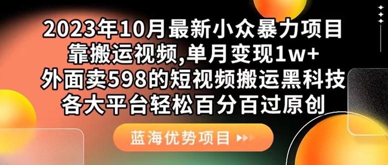 外面卖598的10月最新短视频搬运黑科技，各大平台百分百过原创 靠搬运月入1w-知一项目网